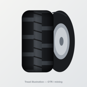 Tread illustration: OTR / mining tire (not a product photo)